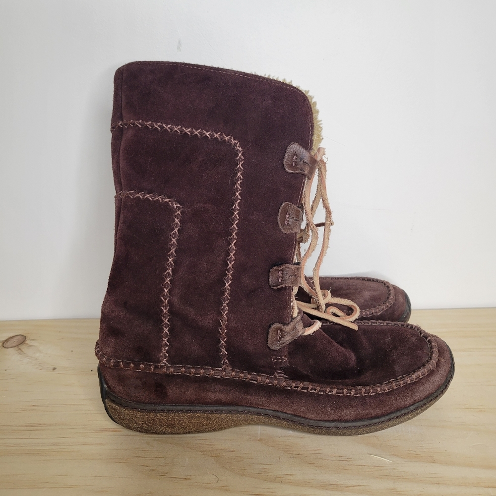 Timberland brown suede Sherpa lined boots lace up 6